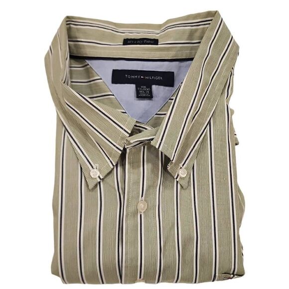 Tommy Hilfiger Other - Tommy Hilfiger Men's Green Striped 80's 2 Ply Fabric Button Down Shirt Size XXL